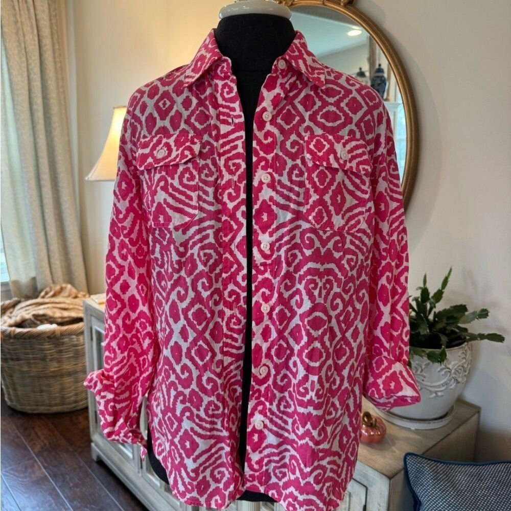 Jones New York Pink and White Patterned Shirt